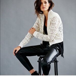 Free people cream lace bomber jacket